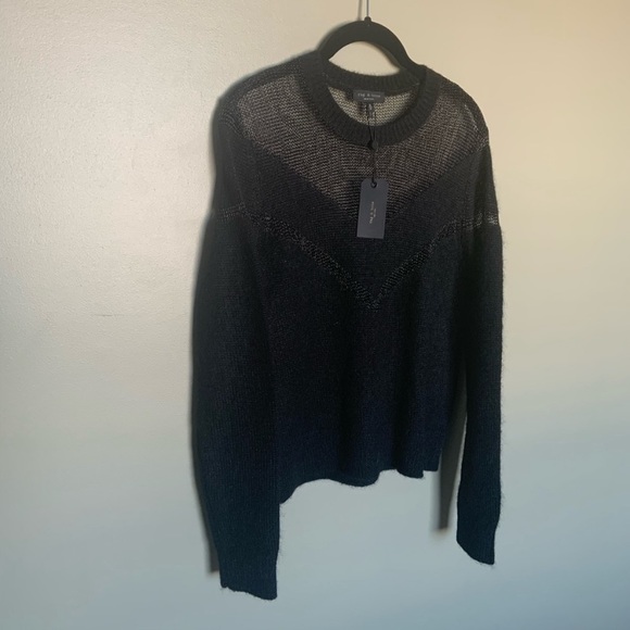 NWT rag & bone black open knit crew neck sweater - Picture 7 of 7